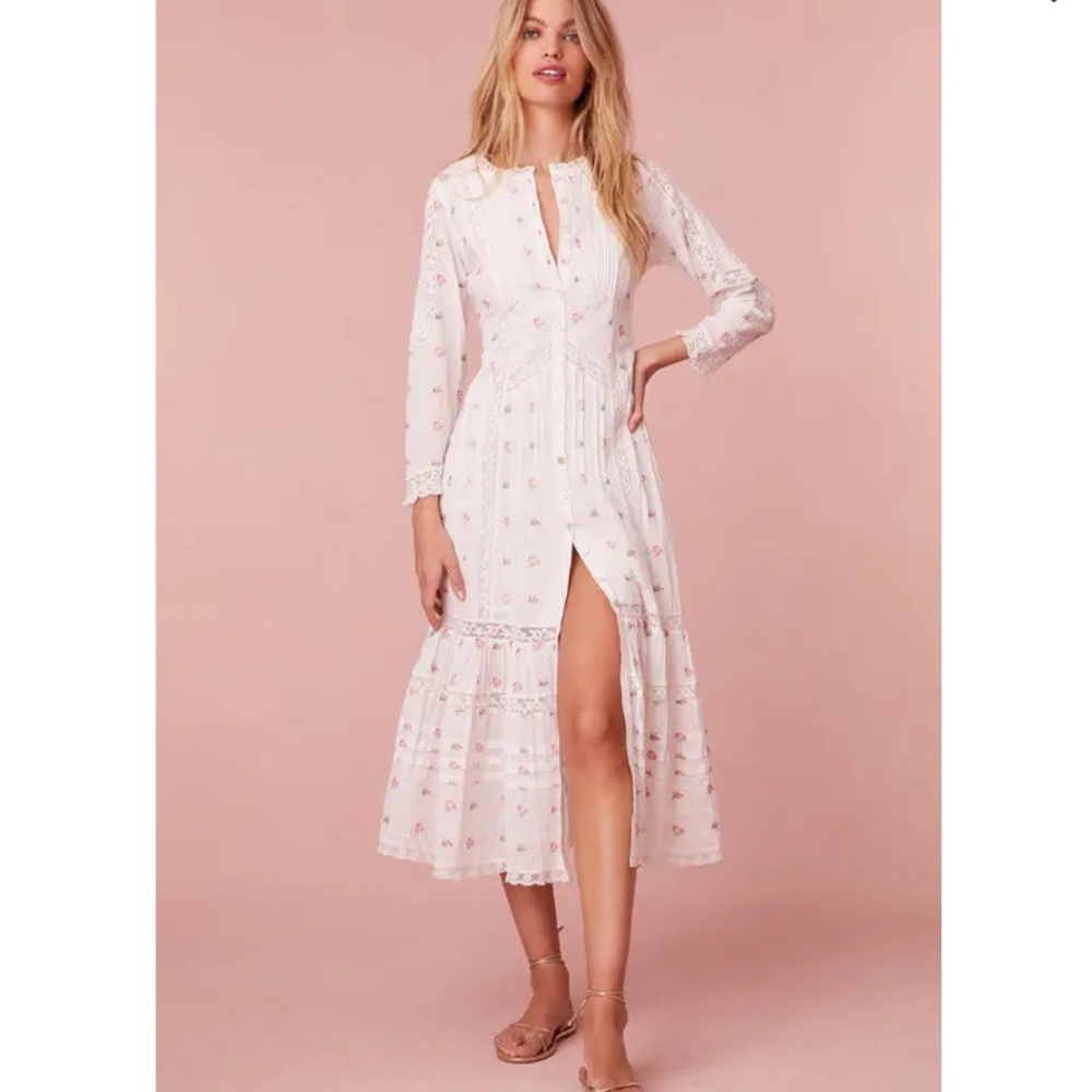 LoveShackFancy Avin Cotton Embroidered Midi Dress 0 NWT